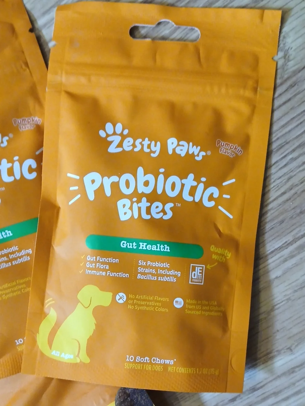 Zesty Paws Probiotic Bites Gut Health Pumpkin Flavor Soft Chews Four Dogs